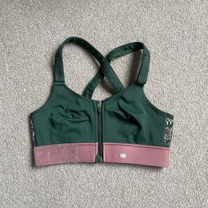 SHEFIT Sports Bra Supportive Athletic Green Pink Patterned Women's Size Medium